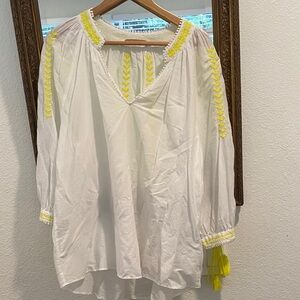 Zara White Tunic Top with Yellow Embroidered Trim